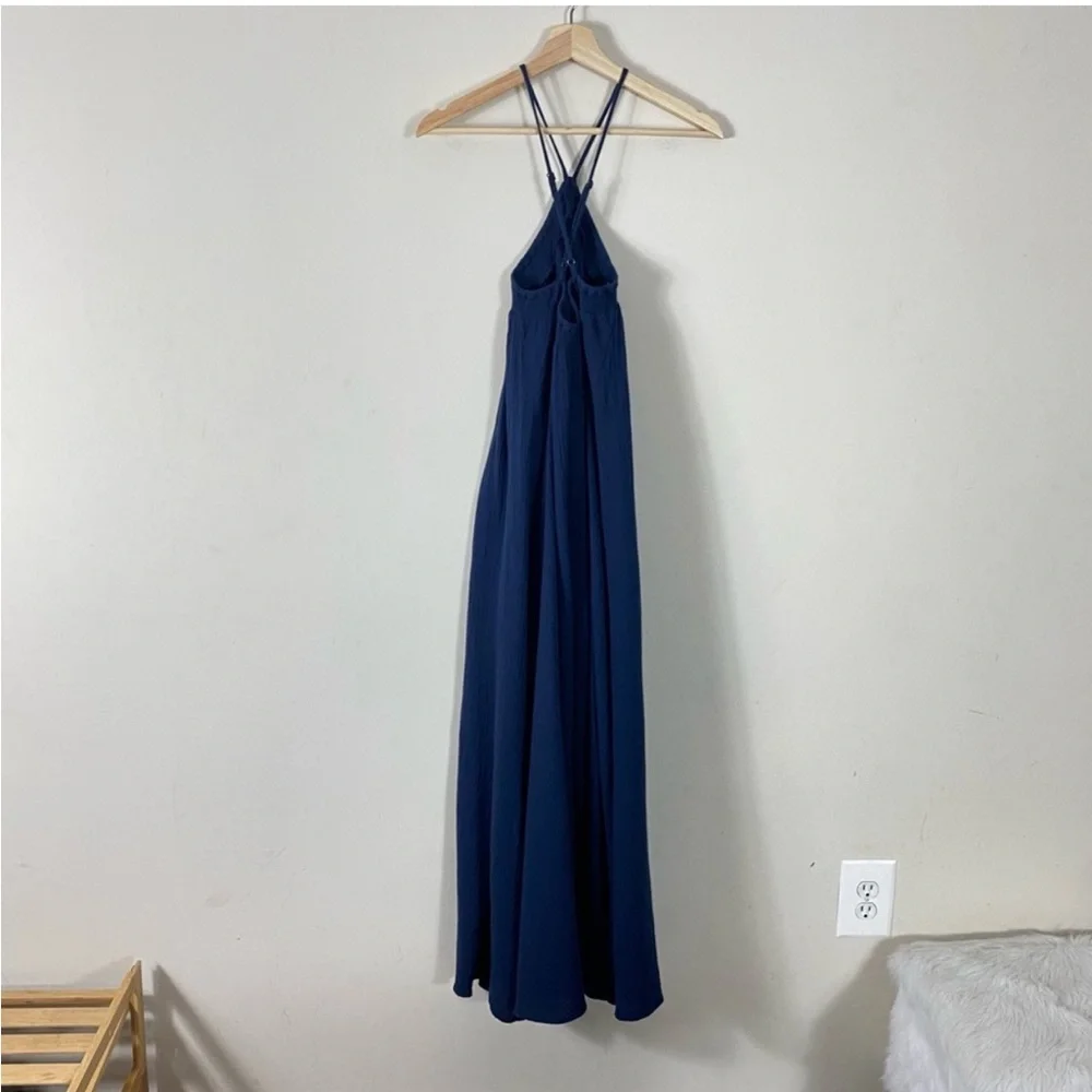 J. Crew Halter Maxi Dress In Soft Gauze Navy Blue 100% Cotton - XS